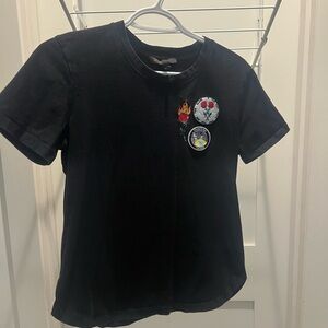 Maje Black Patch-Accent Tee - Classic Crew Neck